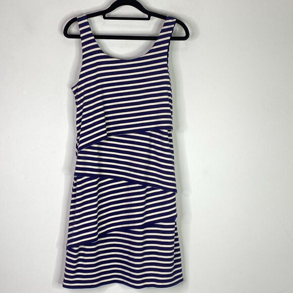 LOFT Asymmetric Sleeveless Striped Tank Dress Women's Size Small - Picture 7 of 8